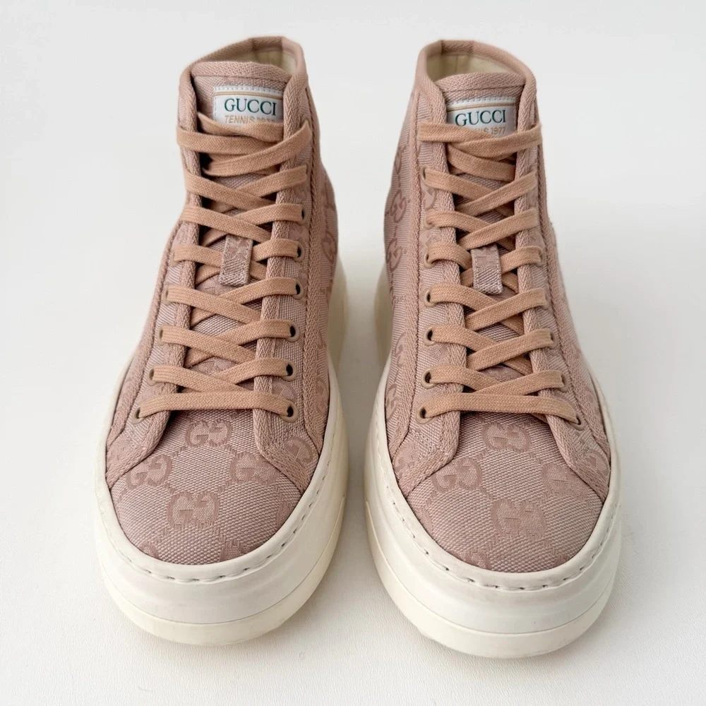 GUCCI | Pink‎ GG Canvas High Top Platform Sneakers Tennis 1977 EU 38